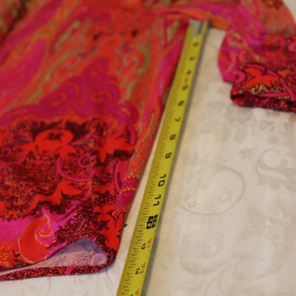 Nygard Bright Pink & Orange Paisley Front Tie Button Up Shirt Rolled Sleeve Lg - Picture 8 of 14